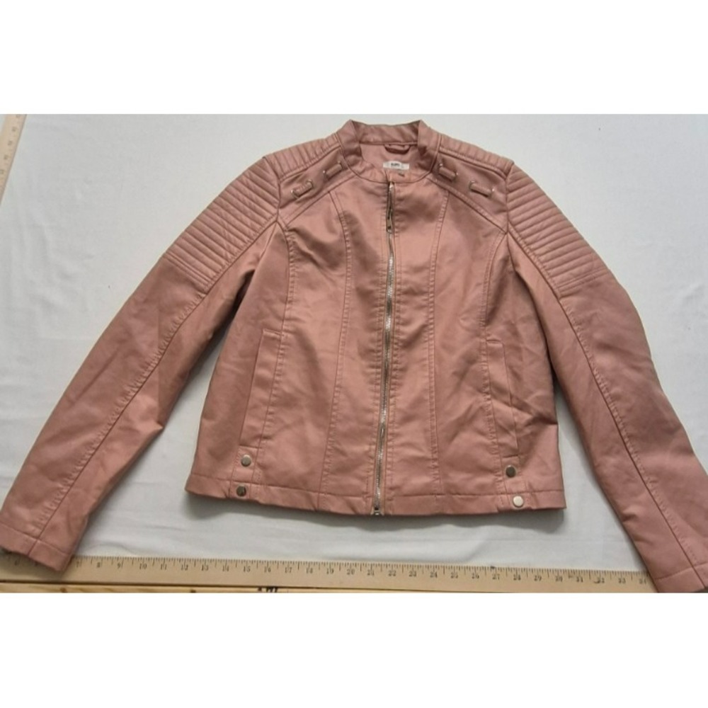 Rijing women's pink faux leather motorcycle style short jacket full zip‎ sz. M